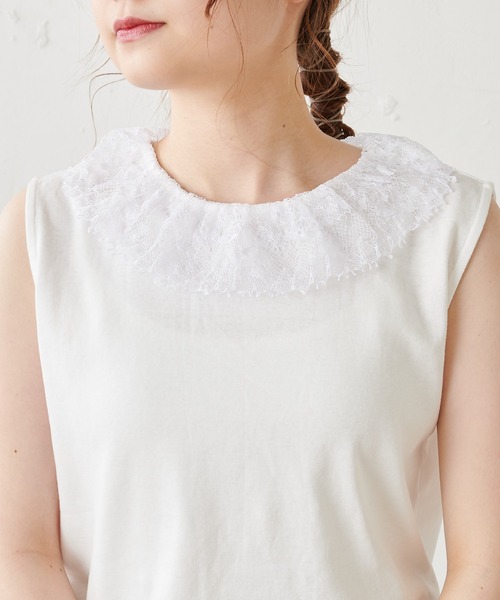 PUAL CE CIN（ピュアルセシン）の「襟レースノースリーブ（Tシャツ/カットソー・レディース・ブラック/ホワイト・FREE）」の16枚目の写真