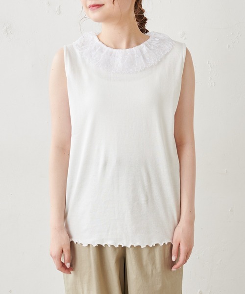 PUAL CE CIN（ピュアルセシン）の「襟レースノースリーブ（Tシャツ/カットソー・レディース・ブラック/ホワイト・FREE）」の13枚目の写真