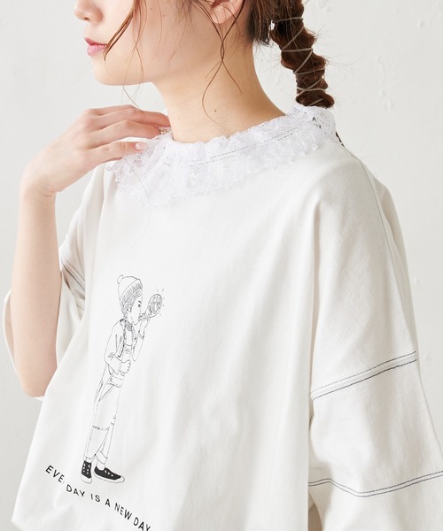 PUAL CE CIN（ピュアルセシン）の「襟レースノースリーブ（Tシャツ/カットソー・レディース・ブラック/ホワイト・FREE）」の4枚目の写真