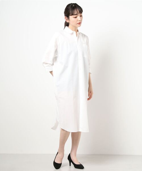 Te chichi（テチチ）の「コットンシャツワンピース（シャツワンピース・レディース・ネイビー/オフホワイト/ベージュ・ﾌﾘ-）」の2枚目の写真