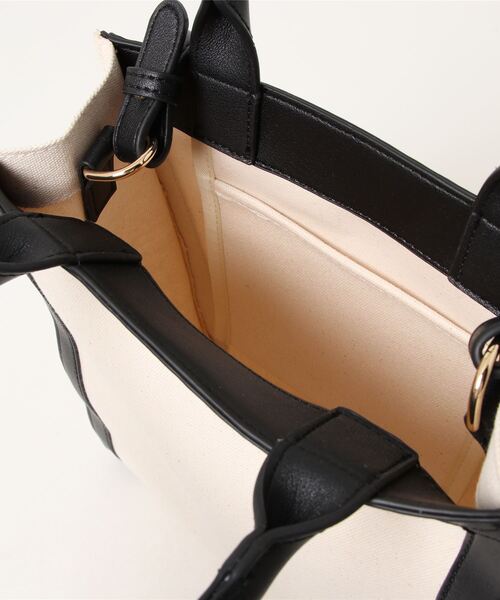 KOBE LETTUCE（コウベレタス）の「ショルダー付き2wayパイピングスクエアキャンバスバッグ（ショルダーバッグ・レディース・ブラック/イエロー系その他/グレイッシュベージュ/キャメル・FREE）」の7枚目の写真