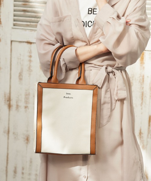 KOBE LETTUCE（コウベレタス）の「ショルダー付き2wayパイピングスクエアキャンバスバッグ（ショルダーバッグ・レディース・ブラック/イエロー系その他/グレイッシュベージュ/キャメル・FREE）」の15枚目の写真