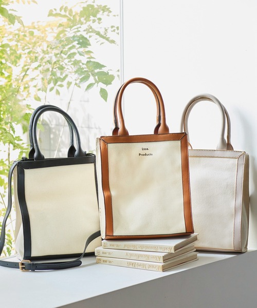 KOBE LETTUCE（コウベレタス）の「ショルダー付き2wayパイピングスクエアキャンバスバッグ（ショルダーバッグ・レディース・ブラック/イエロー系その他/グレイッシュベージュ/キャメル・FREE）」の12枚目の写真