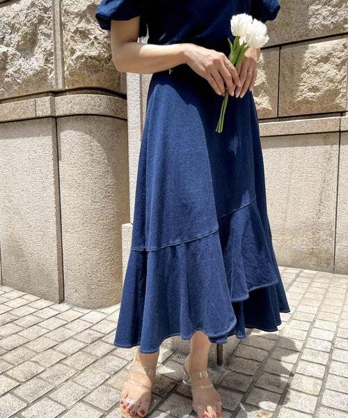 Allamanda（アラマンダ）の「裾切替ラップスカート（SETUP対応）（スカート・レディース・ブラック/インディゴブルー/ラベンダー/ドット/ホワイト系5・M）」の3枚目の写真