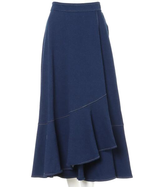 Allamanda（アラマンダ）の「裾切替ラップスカート（SETUP対応）（スカート・レディース・ブラック/インディゴブルー/ラベンダー/ドット/ホワイト系5・M）」の6枚目の写真