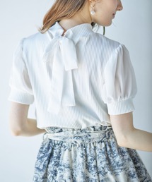 tocco closet | 後ろりぼん付きシフォンスリーブ切り替えリブカットプルオーバー(Tシャツ/カットソー)
