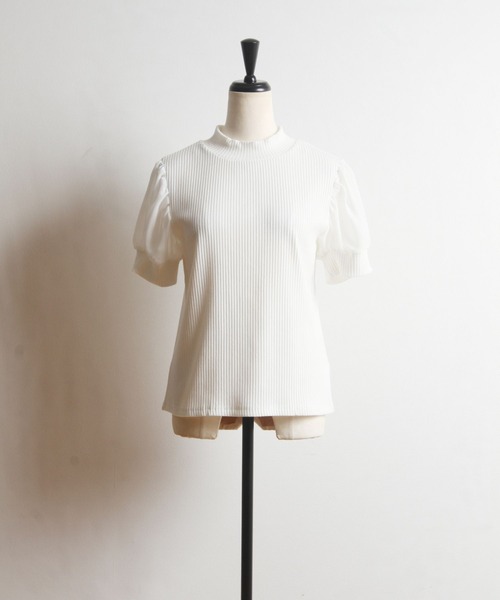tocco closet（トッコ　クローゼット）の「後ろりぼん付きシフォンスリーブ切り替えリブカットプルオーバー（Tシャツ/カットソー・レディース・オフホワイト/ピンク/ブラック・M）」の12枚目の写真