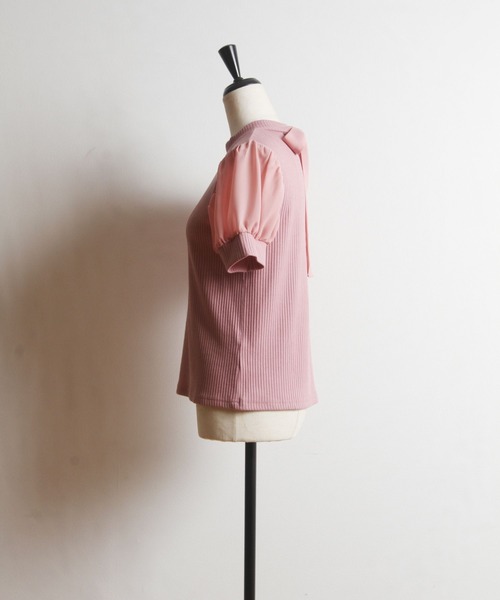 tocco closet（トッコ　クローゼット）の「後ろりぼん付きシフォンスリーブ切り替えリブカットプルオーバー（Tシャツ/カットソー・レディース・オフホワイト/ピンク/ブラック・M）」の20枚目の写真