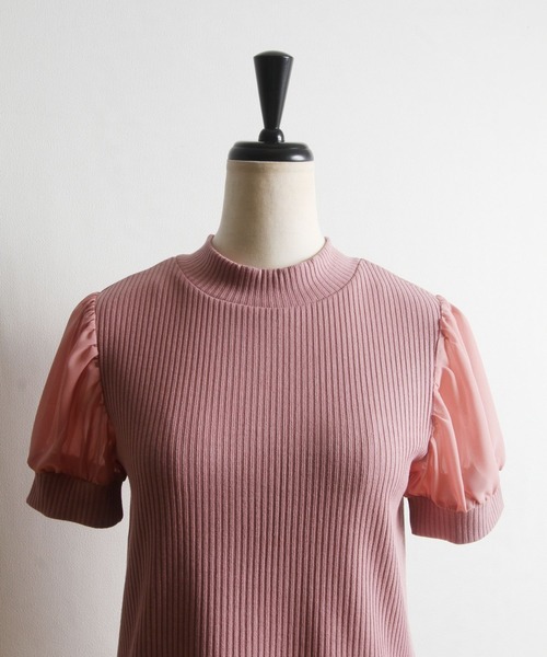 tocco closet（トッコ　クローゼット）の「後ろりぼん付きシフォンスリーブ切り替えリブカットプルオーバー（Tシャツ/カットソー・レディース・オフホワイト/ピンク/ブラック・M）」の15枚目の写真