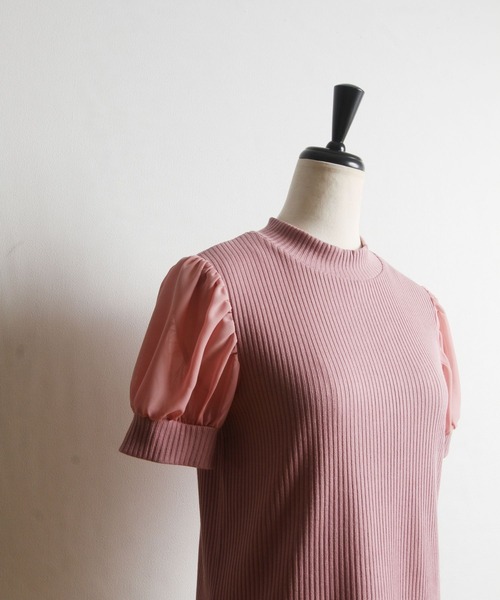 tocco closet（トッコ　クローゼット）の「後ろりぼん付きシフォンスリーブ切り替えリブカットプルオーバー（Tシャツ/カットソー・レディース・オフホワイト/ピンク/ブラック・M）」の8枚目の写真
