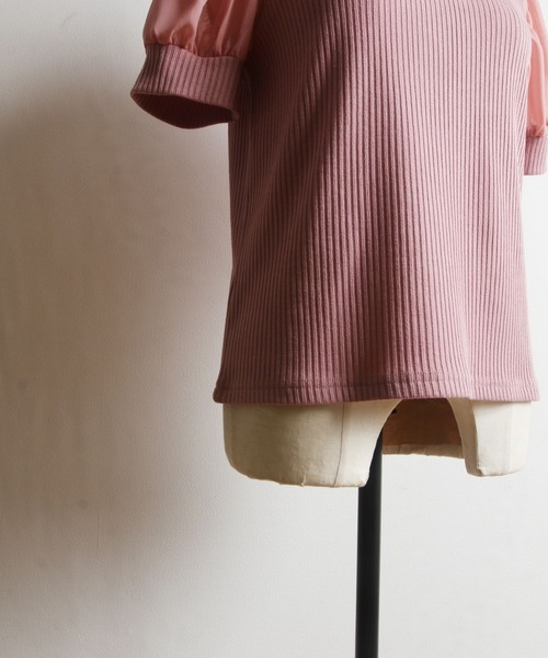 tocco closet（トッコ　クローゼット）の「後ろりぼん付きシフォンスリーブ切り替えリブカットプルオーバー（Tシャツ/カットソー・レディース・オフホワイト/ピンク/ブラック・M）」の13枚目の写真
