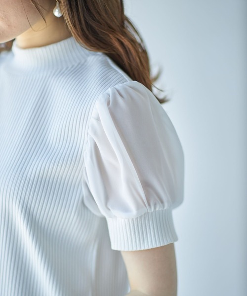 tocco closet（トッコ　クローゼット）の「後ろりぼん付きシフォンスリーブ切り替えリブカットプルオーバー（Tシャツ/カットソー・レディース・オフホワイト/ピンク/ブラック・M）」の21枚目の写真
