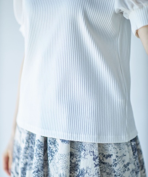 tocco closet（トッコ　クローゼット）の「後ろりぼん付きシフォンスリーブ切り替えリブカットプルオーバー（Tシャツ/カットソー・レディース・オフホワイト/ピンク/ブラック・M）」の19枚目の写真
