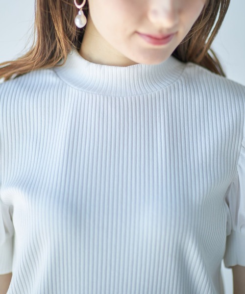 tocco closet（トッコ　クローゼット）の「後ろりぼん付きシフォンスリーブ切り替えリブカットプルオーバー（Tシャツ/カットソー・レディース・オフホワイト/ピンク/ブラック・M）」の11枚目の写真