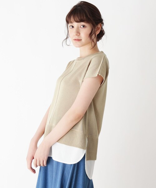 pink adobe（ピンクアドベ）の「◆【M-LL】【洗える】シャツテイル ニットプルオーバー（ニット/セーター・レディース・ライトブルー/カーキ/オレンジ/ライトベージュ・40/38/42）」の2枚目の写真