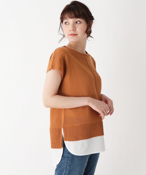 pink adobe（ピンクアドベ）の「◆【M-LL】【洗える】シャツテイル ニットプルオーバー（ニット/セーター・レディース・ライトブルー/カーキ/オレンジ/ライトベージュ・40/38/42）」の4枚目の写真