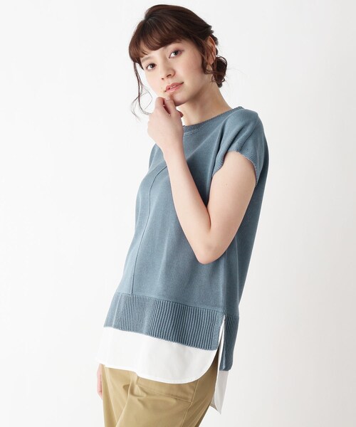 pink adobe（ピンクアドベ）の「◆【M-LL】【洗える】シャツテイル ニットプルオーバー（ニット/セーター・レディース・ライトブルー/カーキ/オレンジ/ライトベージュ・40/38/42）」の3枚目の写真