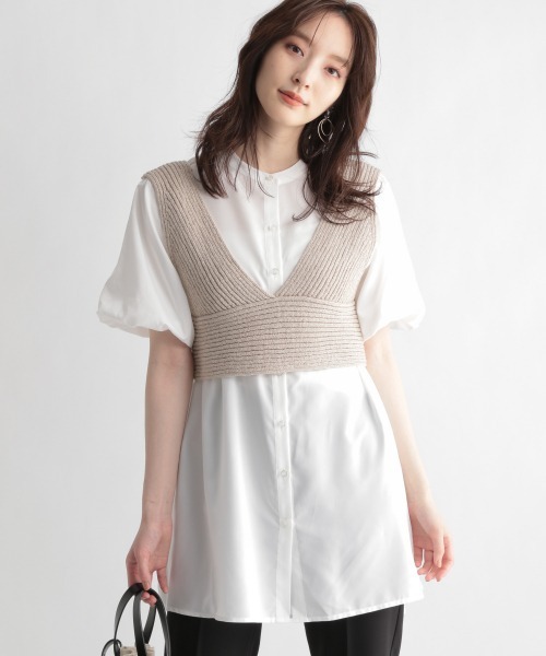 Andemiu（アンデミュウ）の「【セットアイテム】ニットビスチェツキシャツワンピース950462（チュニック・レディース・ブラック/ベージュ/ブラウン・FREE）」の3枚目の写真