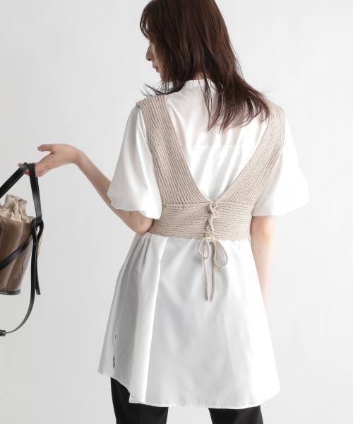 Andemiu（アンデミュウ）の「【セットアイテム】ニットビスチェツキシャツワンピース950462（チュニック・レディース・ブラック/ベージュ/ブラウン・FREE）」の4枚目の写真