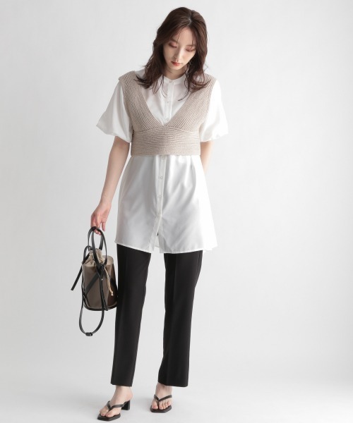 Andemiu（アンデミュウ）の「【セットアイテム】ニットビスチェツキシャツワンピース950462（チュニック・レディース・ブラック/ベージュ/ブラウン・FREE）」の6枚目の写真