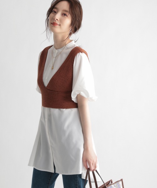 Andemiu（アンデミュウ）の「【セットアイテム】ニットビスチェツキシャツワンピース950462（チュニック・レディース・ブラック/ベージュ/ブラウン・FREE）」の7枚目の写真