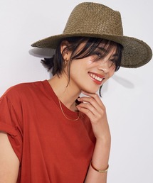 つば広中折れラフィアハット