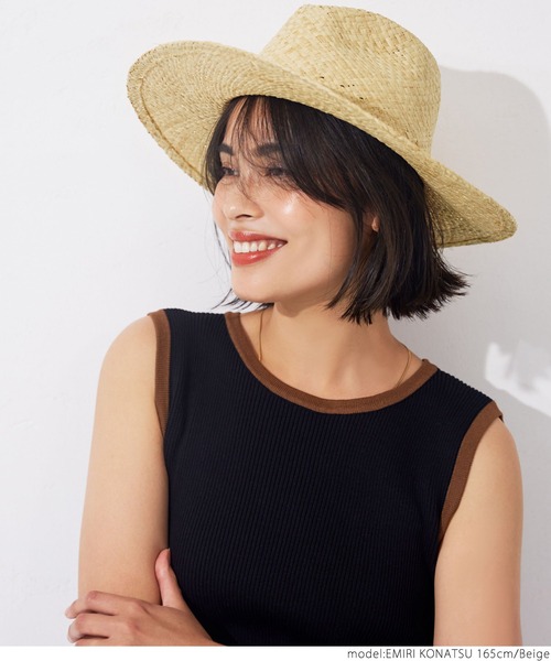 coca（coca）（コカ）の「つば広中折れラフィアハット（ハット・レディース・ベージュ/ブラウン・ONE SIZE）」の6枚目の写真