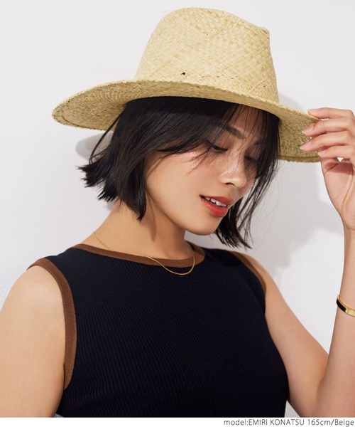 coca（coca）（コカ）の「つば広中折れラフィアハット（ハット・レディース・ベージュ/ブラウン・ONE SIZE）」の8枚目の写真