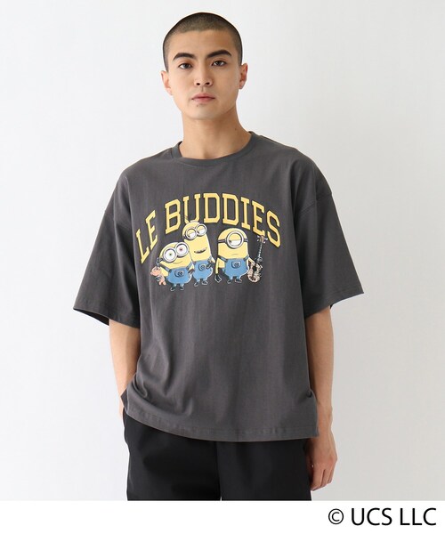 MINIONS（ミニオンズ）の「◆MINION ミニオン / フロントプリント  コットン半袖Tシャツ（Tシャツ/カットソー・メンズ・ダークグレー/アイボリー/ブラック・03/04/02）」の3枚目の写真