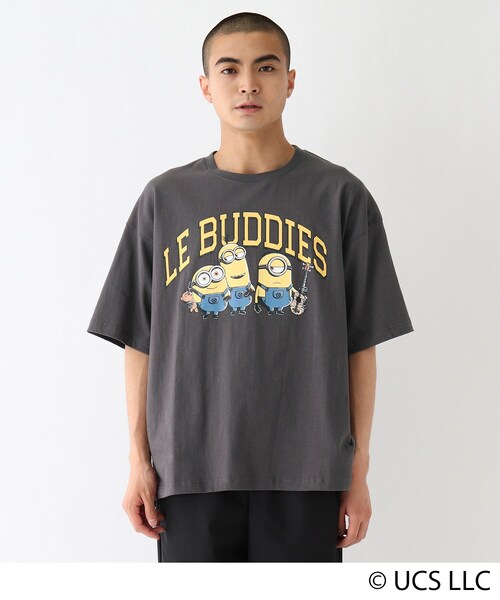 MINIONS（ミニオンズ）の「◆MINION ミニオン / フロントプリント  コットン半袖Tシャツ（Tシャツ/カットソー・メンズ・ダークグレー/アイボリー/ブラック・03/04/02）」の4枚目の写真