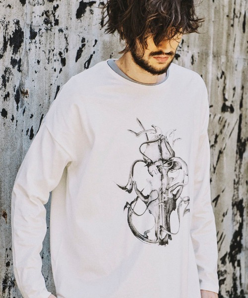NO ID.(ノーアイディ)の「mlt3464-グリッチディアボーンBIGロンT(Tシャツ/カットソー・メンズ・ダークグレー/ブラック/ホワイト・ONE SIZE)」の4枚目の写真