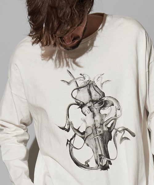 NO ID.(ノーアイディ)の「mlt3464-グリッチディアボーンBIGロンT(Tシャツ/カットソー・メンズ・ダークグレー/ブラック/ホワイト・ONE SIZE)」の13枚目の写真