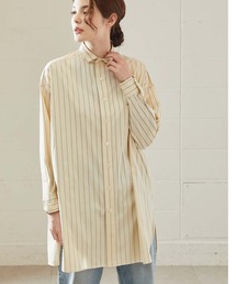 美品▲TICCA ティッカ//ブルーストライプ スキッパー　ロングシャツ 美品△TICCA ティッカ//ブルーストライプ スキッパーロングシャツ
