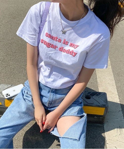 chuu（チュー）の「CHUU シュガークロップTシャツ（Tシャツ/カットソー・レディース・ホワイト・FREE）」の2枚目の写真