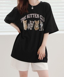 猫アニマルプリンティング半袖Tシャツ