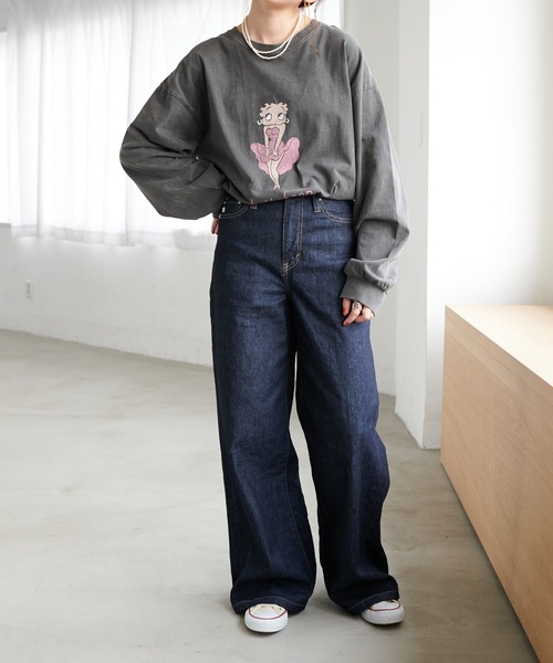 BETTY BOOP(ベティ・ブープ)の「BETTYチュニックロングTシャツ(Tシャツ/カットソー・レディース・チャコールグレー/サックスブルー/ホワイト系その他・FREE)」の8枚目の写真