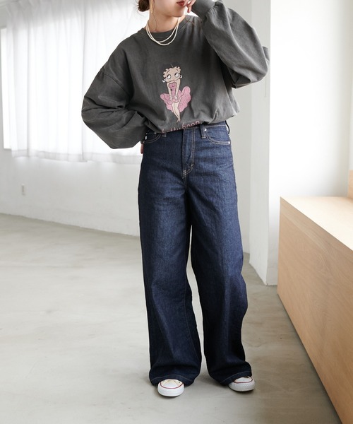 BETTY BOOP(ベティ・ブープ)の「BETTYチュニックロングTシャツ(Tシャツ/カットソー・レディース・チャコールグレー/サックスブルー/ホワイト系その他・FREE)」の10枚目の写真