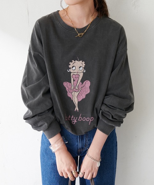 BETTY BOOP(ベティ・ブープ)の「BETTYチュニックロングTシャツ(Tシャツ/カットソー・レディース・チャコールグレー/サックスブルー/ホワイト系その他・FREE)」の13枚目の写真