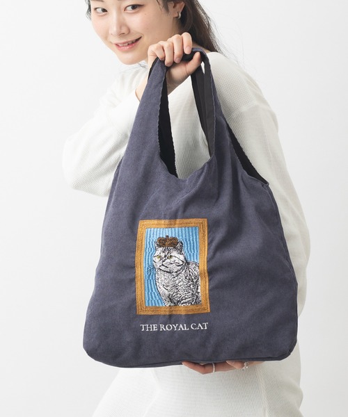 Jubilee(ジュビリー)の「アニマル刺繍 コーデュロイ トートバッグ 犬 ネコ(トートバッグ・レディース・ブルー/ブラック/ネイビー/アイボリー/ラベンダー/ダークグレー/ベージュ/ブラウン/オフホワイト/DK.Gray/ミント/ピンク/グリーン/ストーン/モカ/ダークブルー/ダークブラウン・FREE)」の7枚目の写真