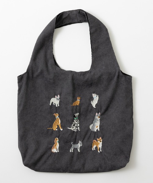 Jubilee(ジュビリー)の「アニマル刺繍 コーデュロイ トートバッグ 犬 ネコ(トートバッグ・レディース・ブルー/ブラック/ネイビー/アイボリー/ラベンダー/ダークグレー/ベージュ/ブラウン/オフホワイト/DK.Gray/ミント/ピンク/グリーン/ストーン/モカ/ダークブルー/ダークブラウン・FREE)」の6枚目の写真