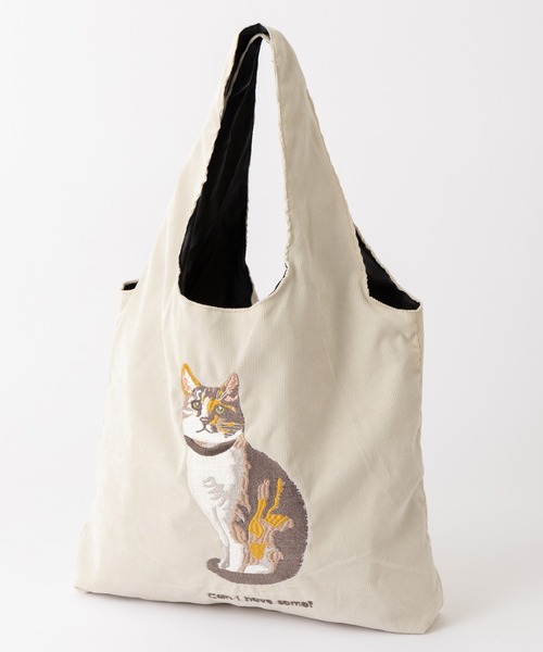アニマル刺繍 コーデュロイ トートバッグ 犬 ネコ（トートバッグ