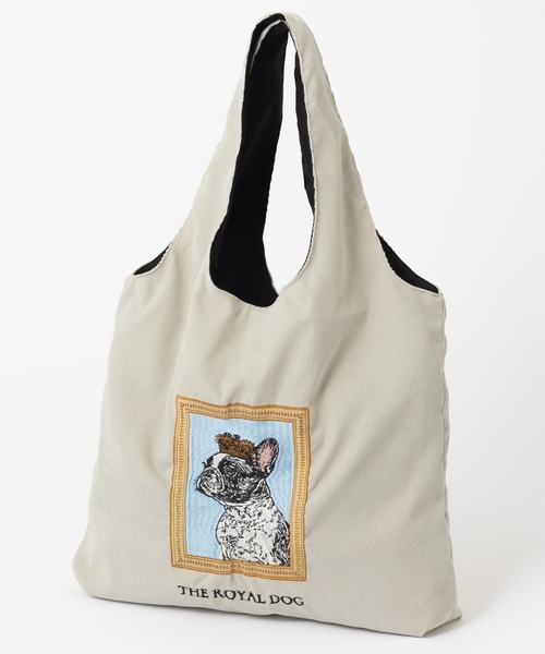 アニマル刺繍 コーデュロイ トートバッグ 犬 ネコ（トートバッグ 