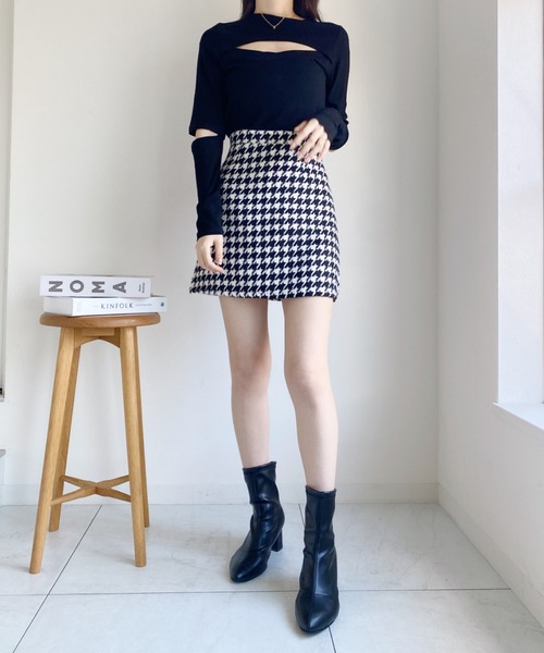 LUMIGNON スカート 千鳥柄 original houndstooth high waist