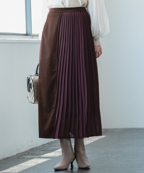 Andemiu(アンデミュウ)の「プリーツキリカエスカート229585(スカート・レディース・グレー/ブラウン/ベージュ・SMALL/MEDIUM)」の1枚目の写真