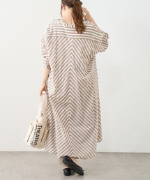 PUAL CE CIN | 先染めストライプノーカラーワンピース(ワンピース)