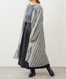 PUAL CE CIN | 先染めストライプノーカラーワンピース(ワンピース)