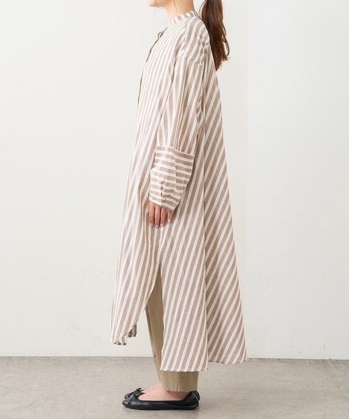 PUAL CE CIN（ピュアルセシン）の「先染めストライプノーカラーワンピース（ワンピース・レディース・ブラック/ブラウン/グリーン/ブルー・FREE）」の16枚目の写真