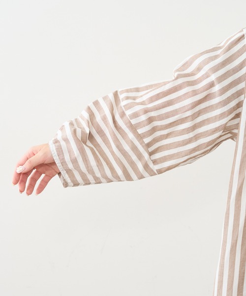 PUAL CE CIN（ピュアルセシン）の「先染めストライプノーカラーワンピース（ワンピース・レディース・ブラック/ブラウン/グリーン/ブルー・FREE）」の20枚目の写真