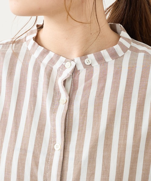 PUAL CE CIN（ピュアルセシン）の「先染めストライプノーカラーワンピース（ワンピース・レディース・ブラック/ブラウン/グリーン/ブルー・FREE）」の18枚目の写真