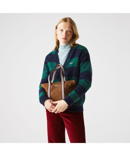 LACOSTE（ラコステ）の「ジャンヌ ストライプハンドル スモールジッパーバッグ（トートバッグ・レディース・ブラック/ブラウン/フューシャピンク・FREE）」の3枚目の写真